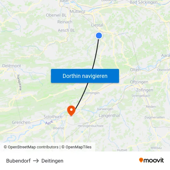 Bubendorf to Deitingen map