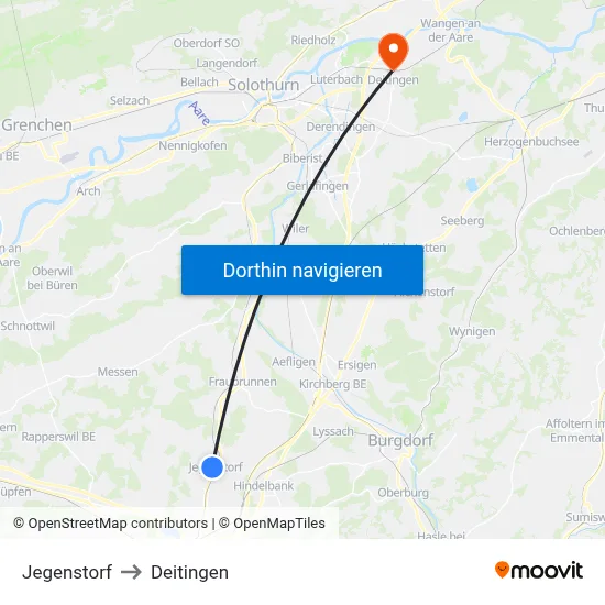 Jegenstorf to Deitingen map