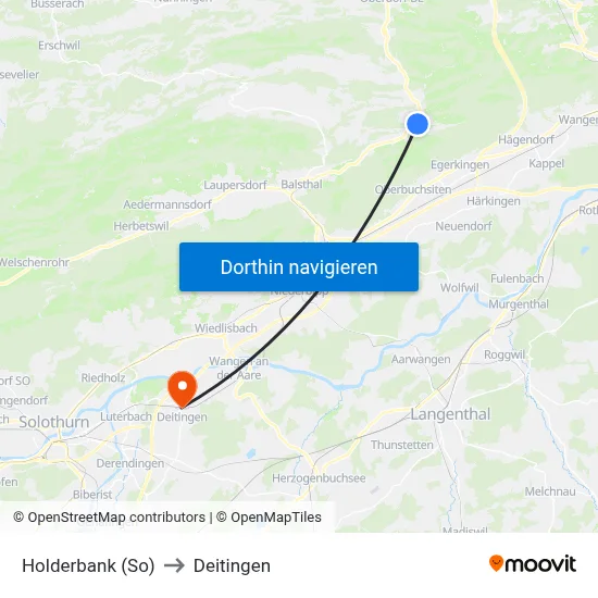 Holderbank (So) to Deitingen map