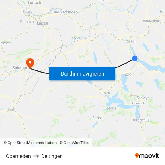 Oberrieden to Deitingen map