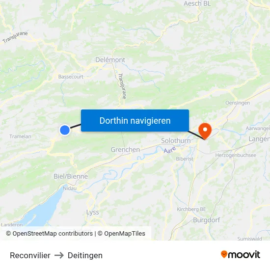 Reconvilier to Deitingen map