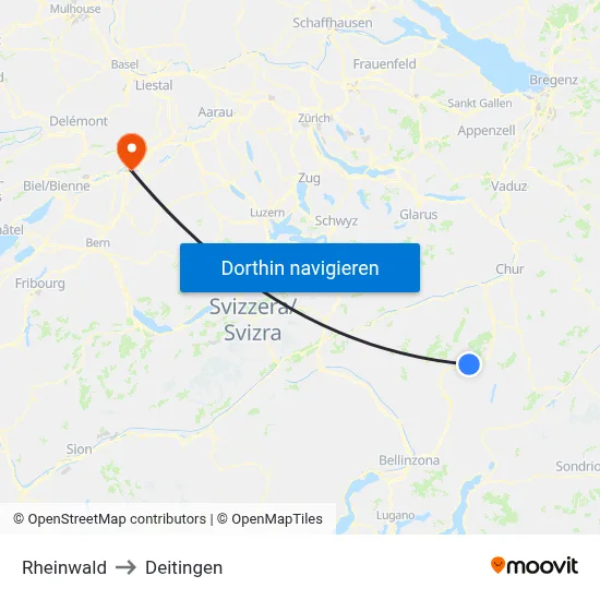 Rheinwald to Deitingen map
