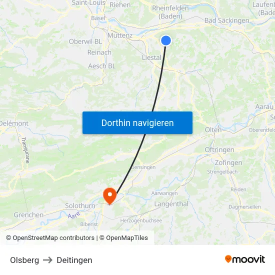 Olsberg to Deitingen map