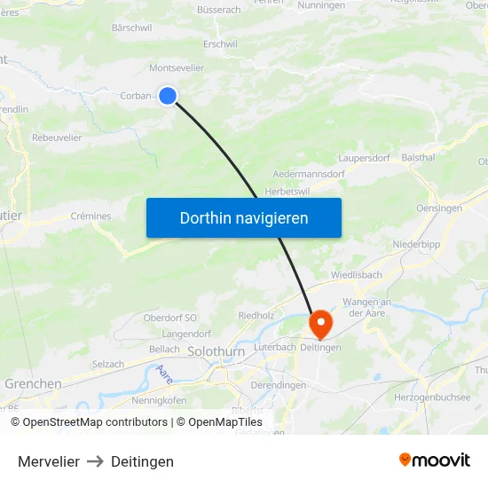 Mervelier to Deitingen map