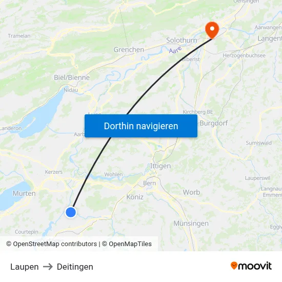 Laupen to Deitingen map