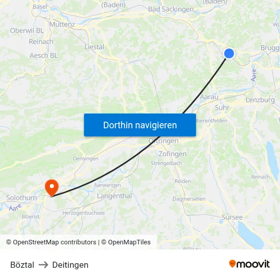 Böztal to Deitingen map