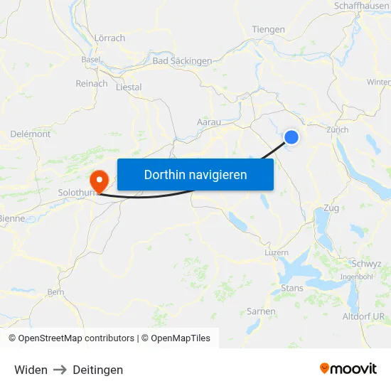 Widen to Deitingen map