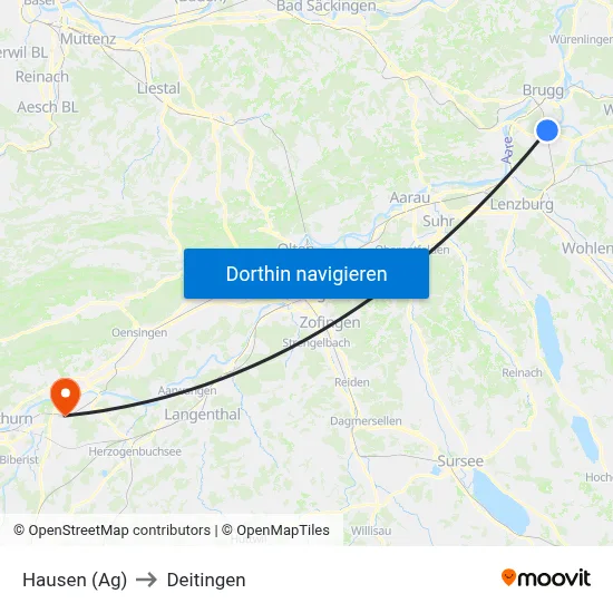 Hausen (Ag) to Deitingen map