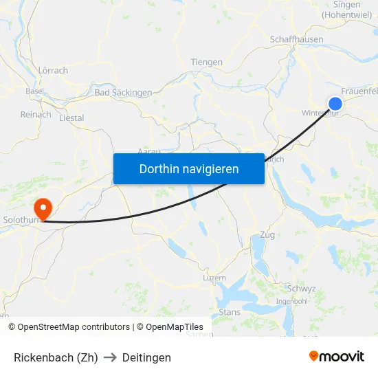 Rickenbach (Zh) to Deitingen map