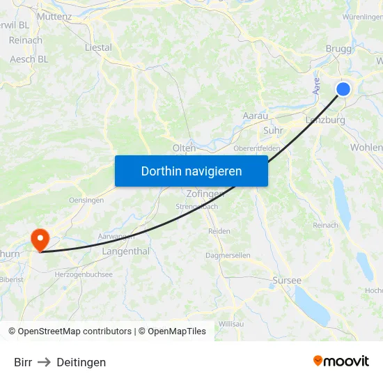Birr to Deitingen map