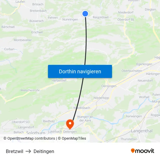 Bretzwil to Deitingen map