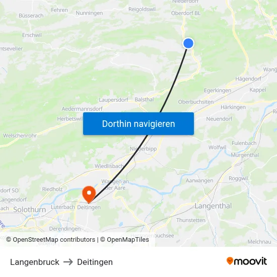 Langenbruck to Deitingen map