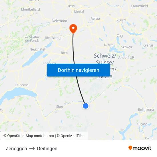 Zeneggen to Deitingen map
