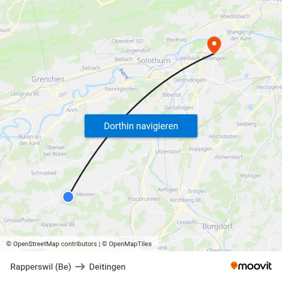 Rapperswil (Be) to Deitingen map