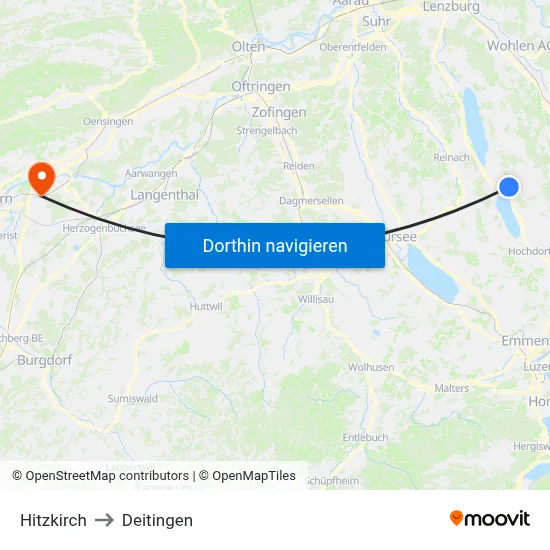 Hitzkirch to Deitingen map