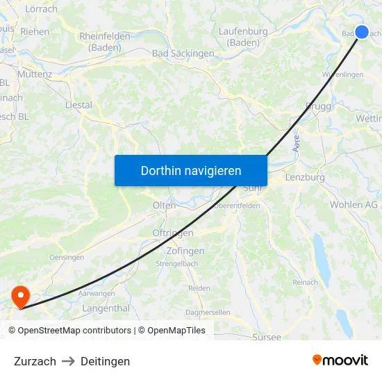 Zurzach to Deitingen map
