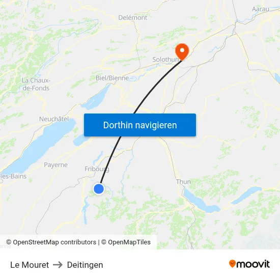 Le Mouret to Deitingen map