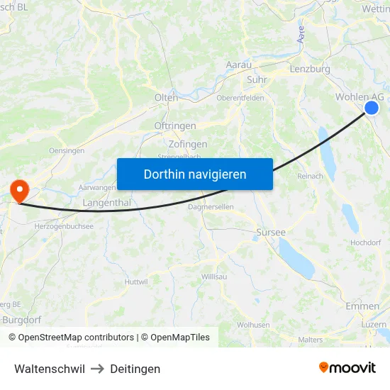 Waltenschwil to Deitingen map