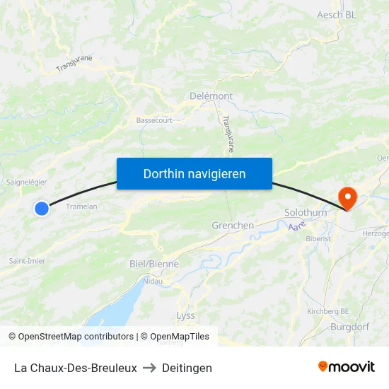 La Chaux-Des-Breuleux to Deitingen map