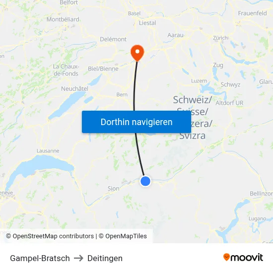 Gampel-Bratsch to Deitingen map