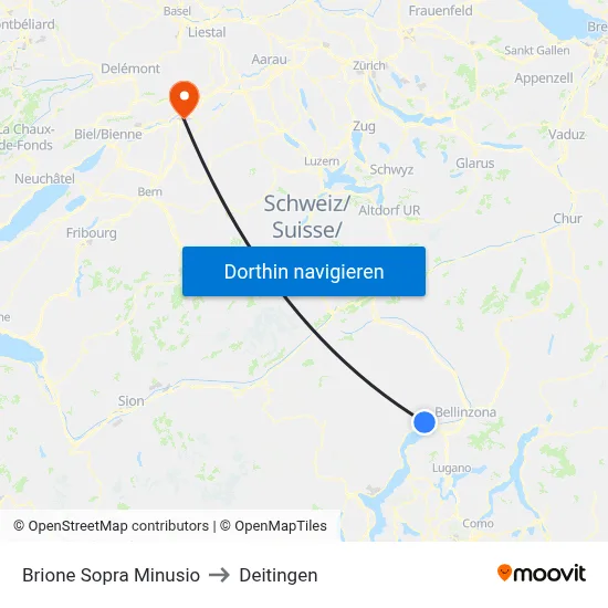Brione Sopra Minusio to Deitingen map