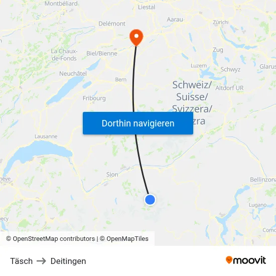 Täsch to Deitingen map