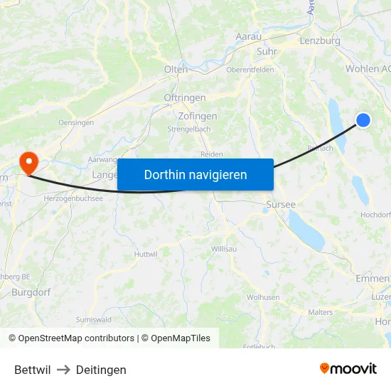 Bettwil to Deitingen map