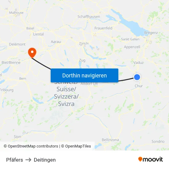 Pfäfers to Deitingen map