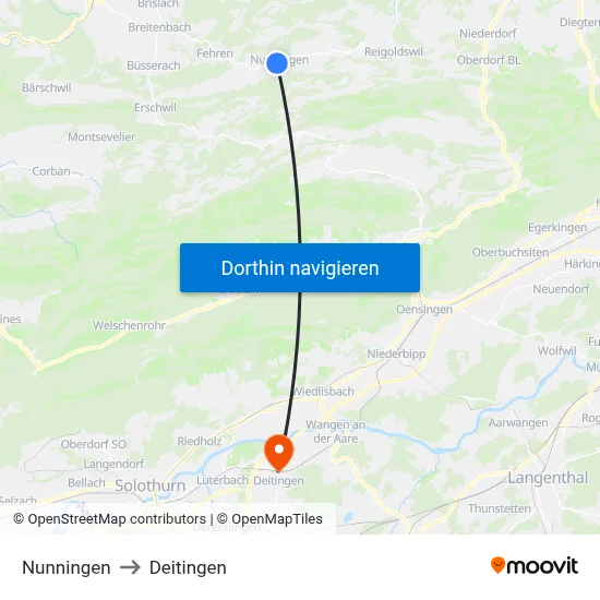 Nunningen to Deitingen map
