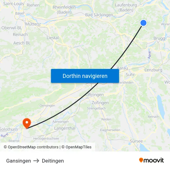 Gansingen to Deitingen map