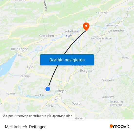 Meikirch to Deitingen map