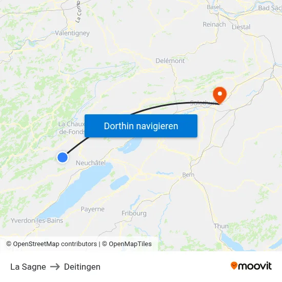 La Sagne to Deitingen map