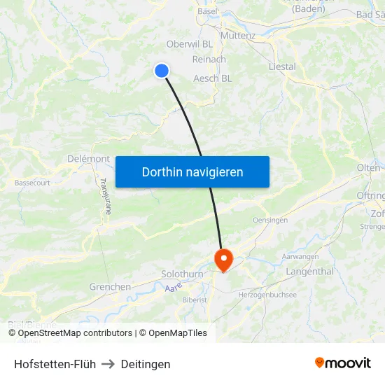 Hofstetten-Flüh to Deitingen map