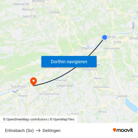 Erlinsbach (So) to Deitingen map