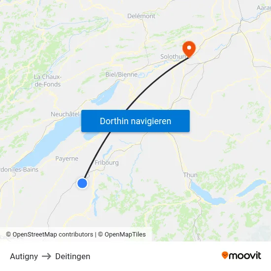 Autigny to Deitingen map