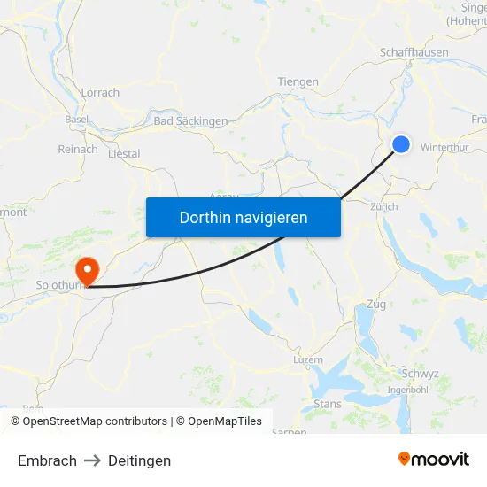 Embrach to Deitingen map