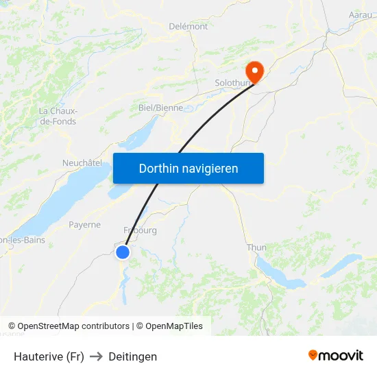 Hauterive (Fr) to Deitingen map