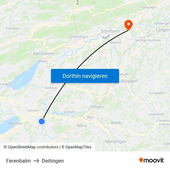 Ferenbalm to Deitingen map