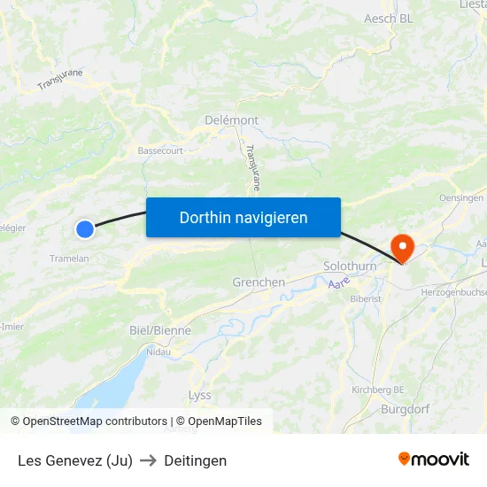 Les Genevez (Ju) to Deitingen map