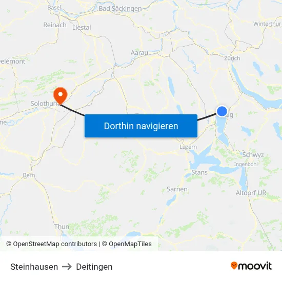 Steinhausen to Deitingen map