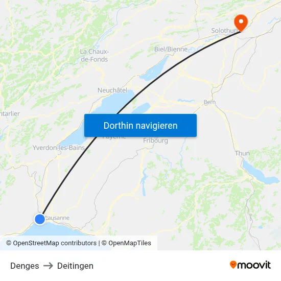 Denges to Deitingen map