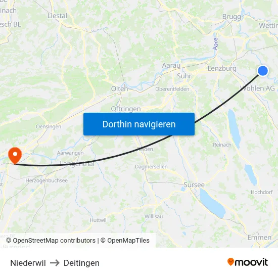 Niederwil to Deitingen map