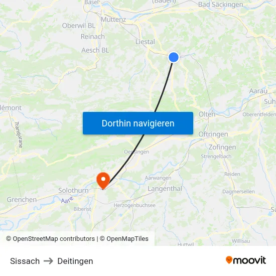 Sissach to Deitingen map