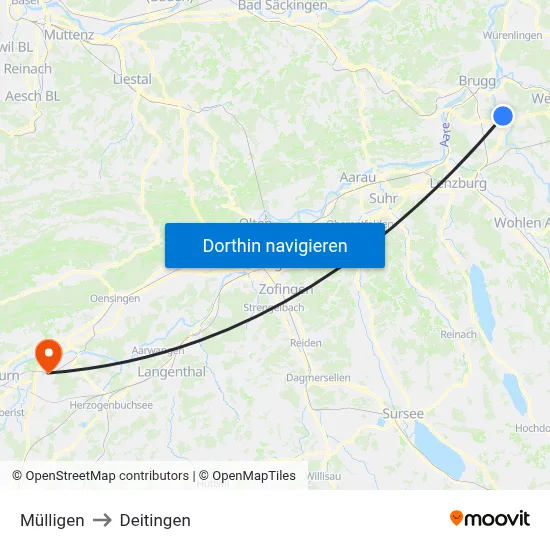 Mülligen to Deitingen map