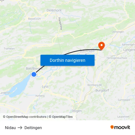 Nidau to Deitingen map