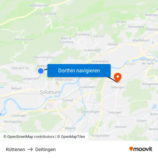 Rüttenen to Deitingen map