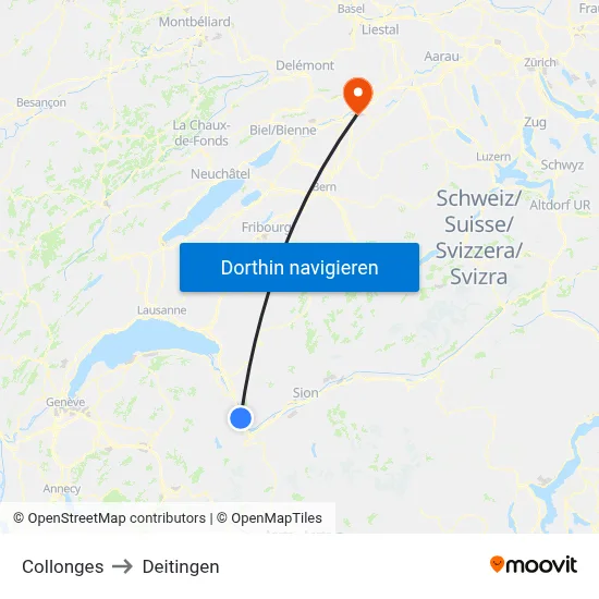 Collonges to Deitingen map