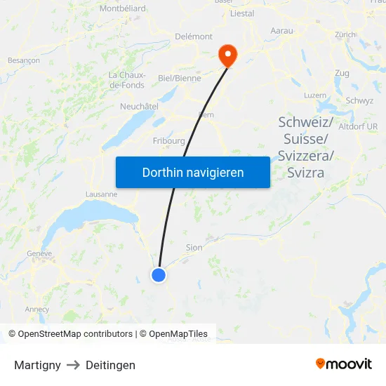 Martigny to Deitingen map