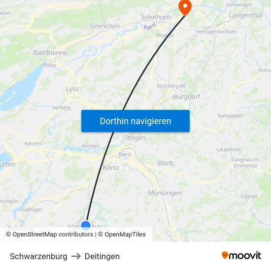 Schwarzenburg to Deitingen map