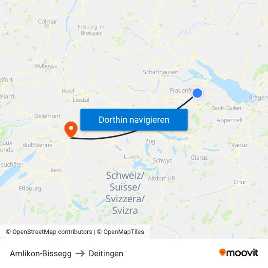 Amlikon-Bissegg to Deitingen map